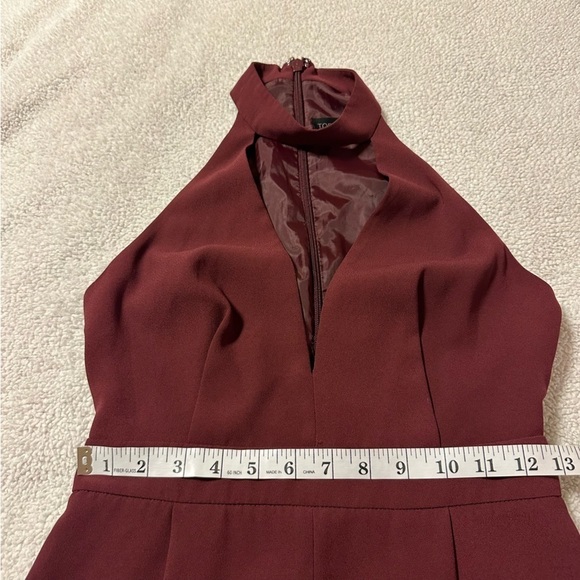 Topshop Plunge V Neck Maroon Jumpsuit Halter Sleeveless Straight Leg - Picture 6 of 11